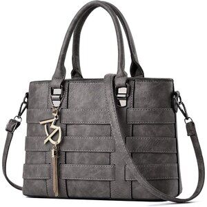 PU Leather Weave Grey Shoulder Bag for Women Elegant Top Handle Designer Purse